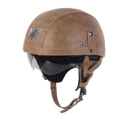 Vintage Style Motorcycle Helmet with Retractable Brown Visor, ABS Shell, EPS Padding and DOT Rating