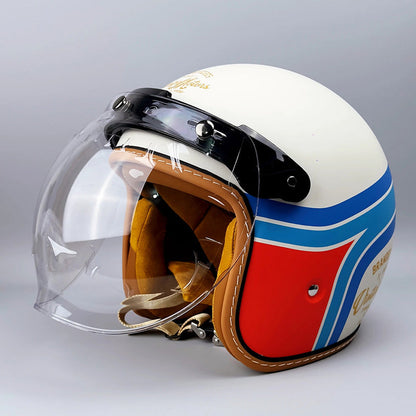 Vintage Style Motorcycle Helmet with DOT and ECE Certification, Clear and Dark Visors and Brim