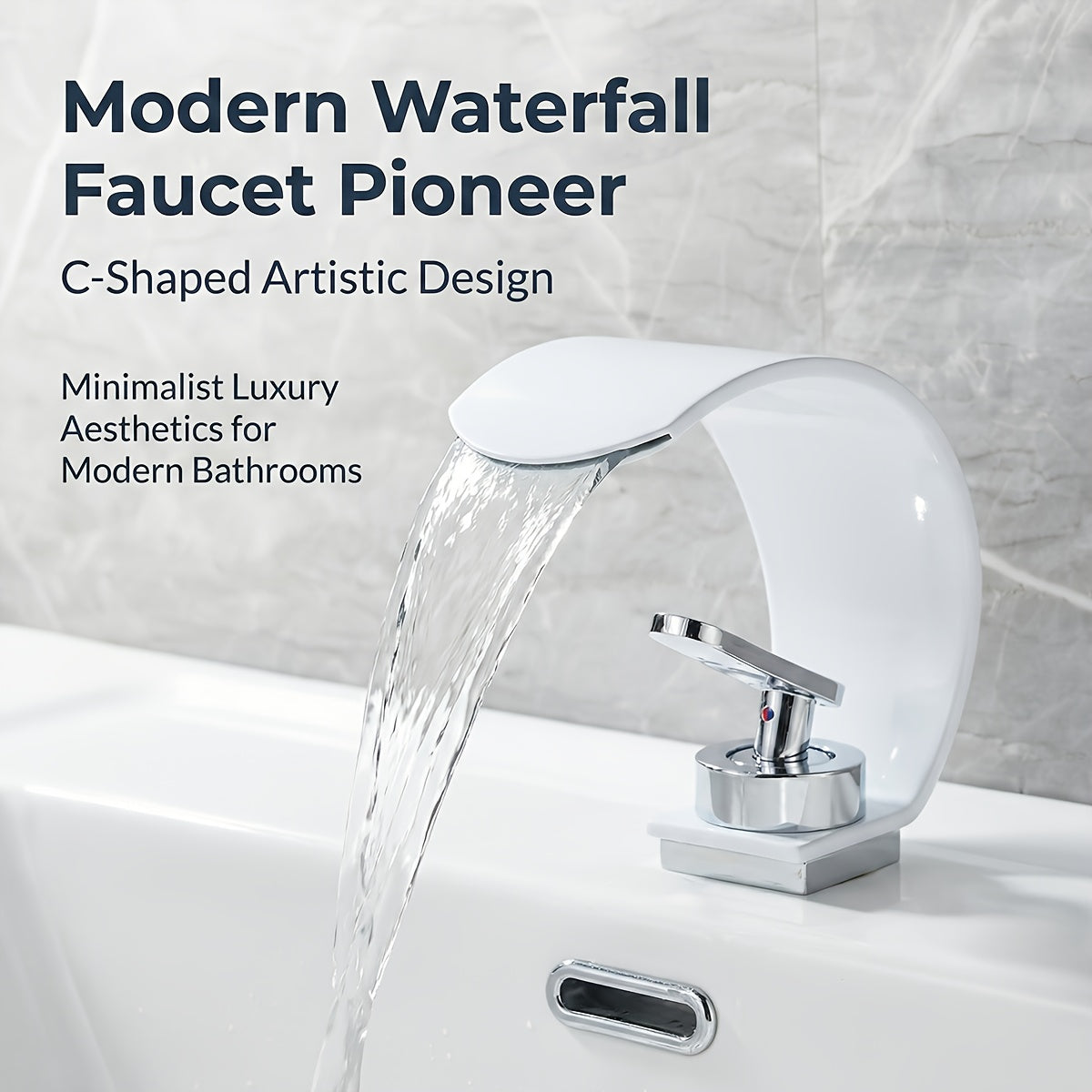 Waterfall Basin Tap for Vanity Sinks in 304 Stainless Steel with Single Lever and Ceramic Valve