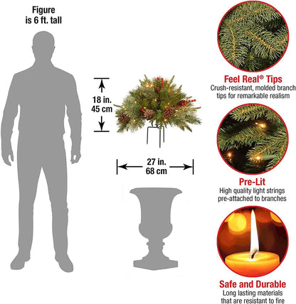 Pre Lit Artificial Christmas Urn Filler with 35 Warm White LED Lights Timer and Three Prong Stake