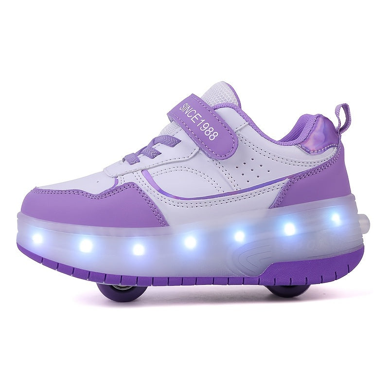 Children's Roller Sneakers with Retractable Wheels and Rechargeable LED Light-Up Sole
