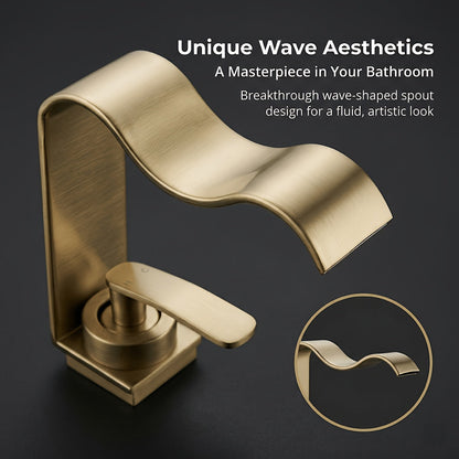 Brushed Brass Waterfall Basin Tap for Above Counter Sinks, Single Lever Mixer with Ceramic Valve
