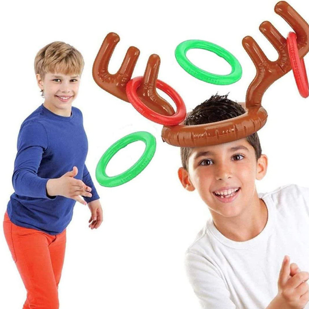Reindeer Antler Ring Toss Christmas Game Inflatable Antler Hat with Rings for Kids and Adults Party