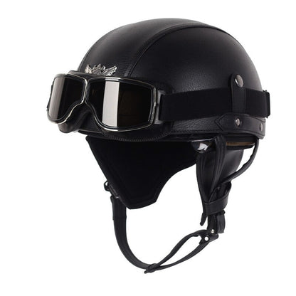 Vintage Style Motorcycle Helmet with Retractable Brown Visor, ABS Shell, EPS Padding and DOT Rating