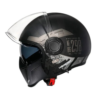 Classic Vintage Modular Motorcycle Helmet with Double Visor, Detachable Chin Guard, DOT and ECE