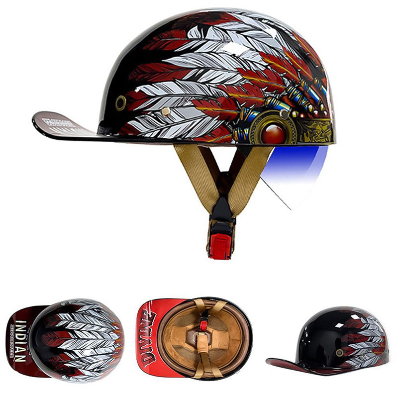DOT Certified Baseball Style Motorcycle Half Helmet with ABS Shell, EPS Liner and Inner Sun Visor