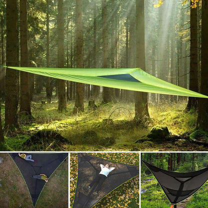 Triangular Multi-Person Hammock with 3-Point Suspension System for Outdoor Lounging