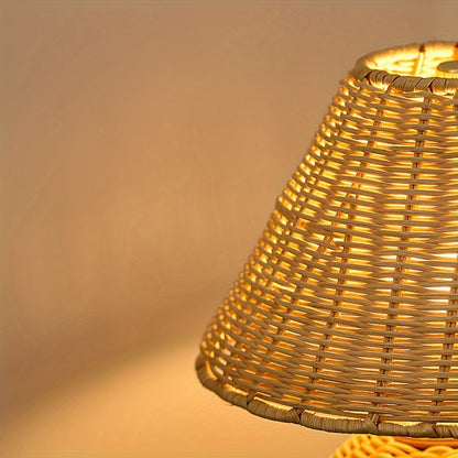 Bamboo Woven Desk Lamp with USB-Powered Ambient Glow, Handwoven Boho Rustic Style