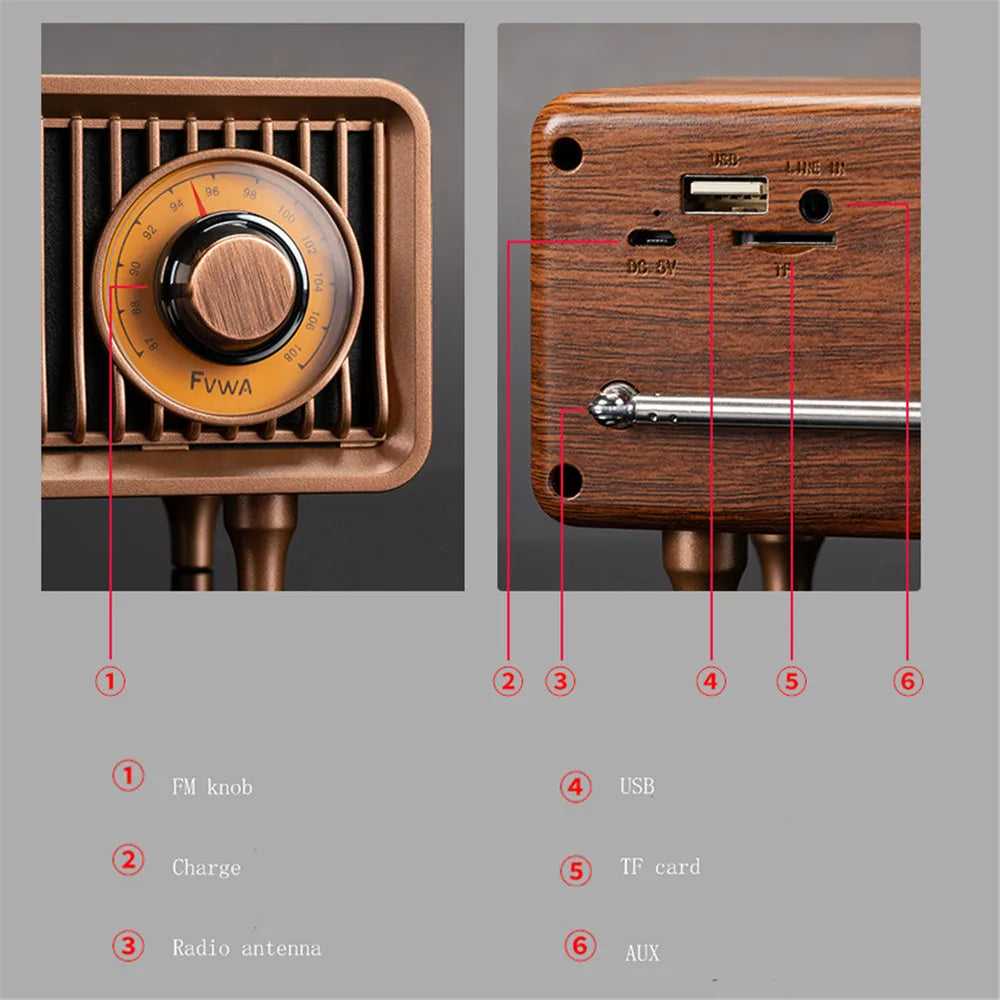 RetroGroove Bluetooth Speaker with Classic Vintage Design and Built-In FM Radio Tuner