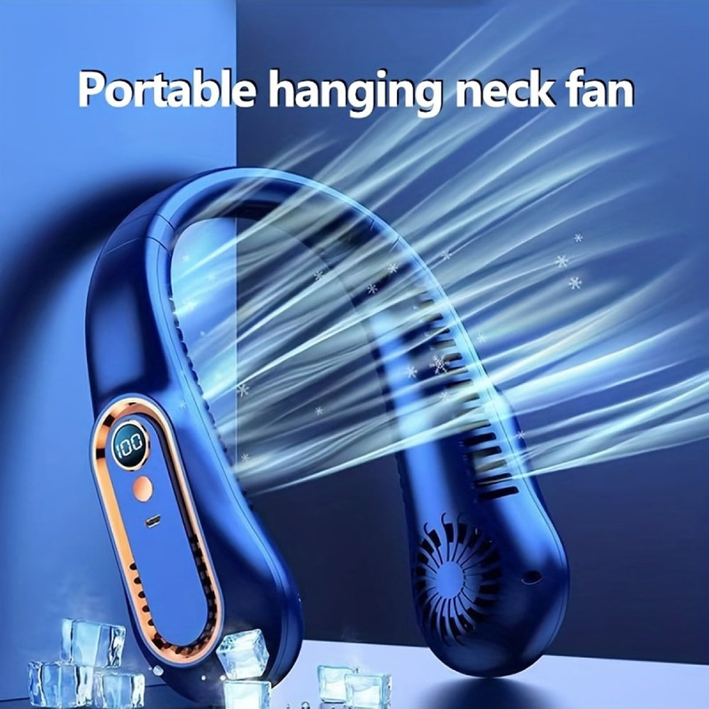 Bladeless Neck Cooling Fan with Five Speeds, Digital Display and USB Rechargeable Hands Free Design