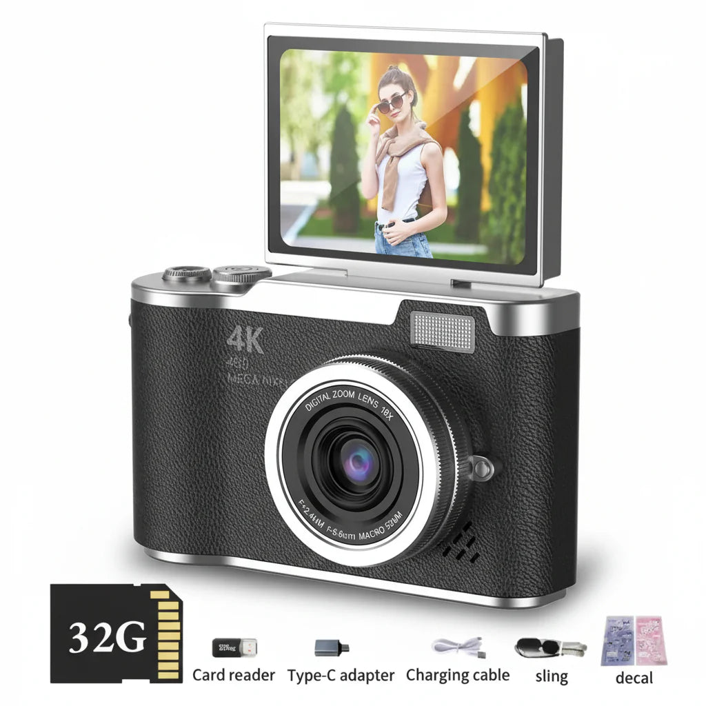 4K Digital Camera Flip Screen