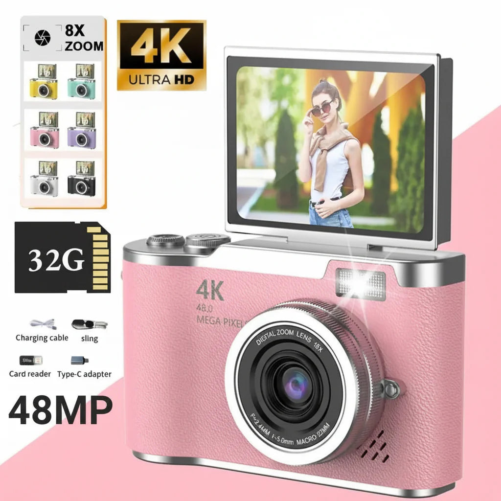 4K Digital Camera Flip Screen