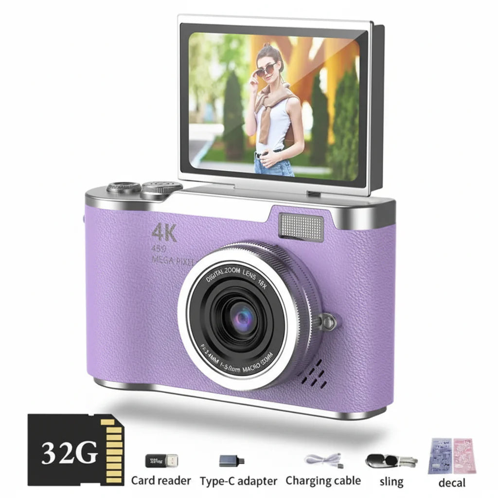 4K Digital Camera Flip Screen