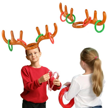 Reindeer Antler Ring Toss Christmas Game Inflatable Antler Hat with Rings for Kids and Adults Party