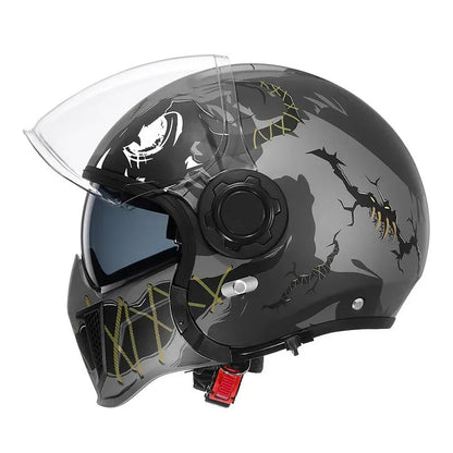 Classic Vintage Modular Motorcycle Helmet with Double Visor, Detachable Chin Guard, DOT and ECE