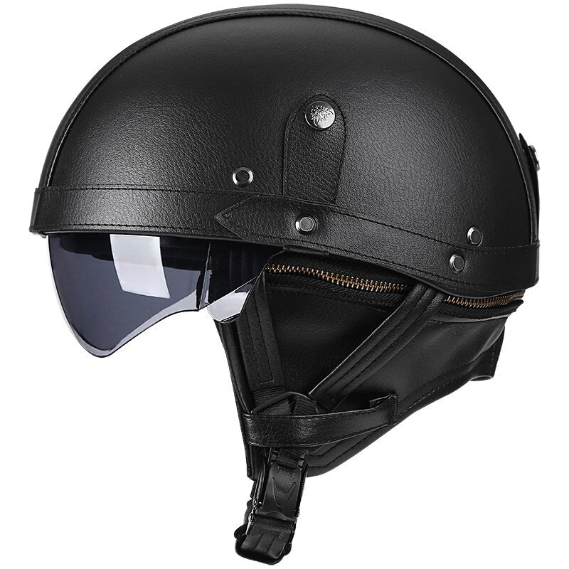 Vintage Style Motorcycle Helmet with Retractable Brown Visor, ABS Shell, EPS Padding and DOT Rating
