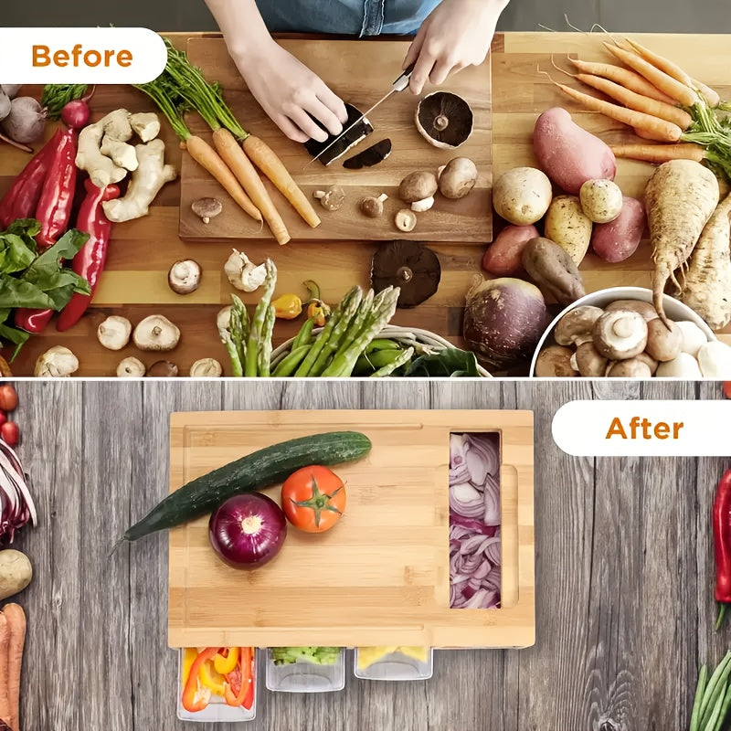 Bamboo Cutting Board with Storage Trays
