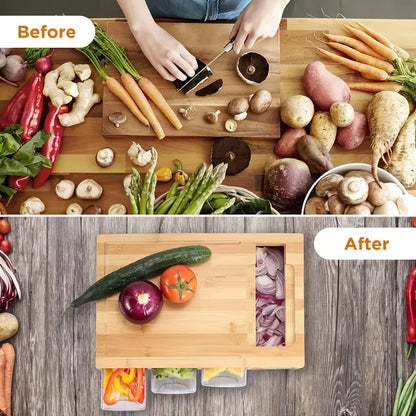 Bamboo Cutting Board with Storage Trays