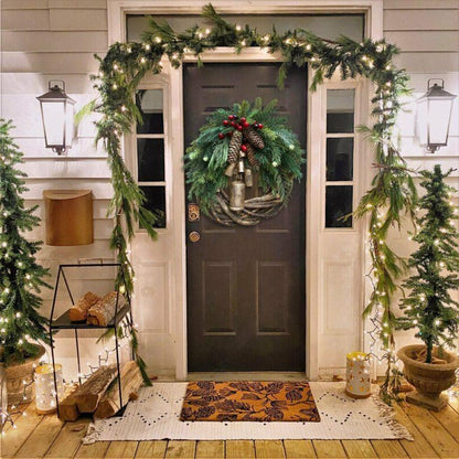 Farmhouse Christmas Wreath Boho Rustic Vine Wreath with Pinecones Berries and Golden Bells 17 Inch