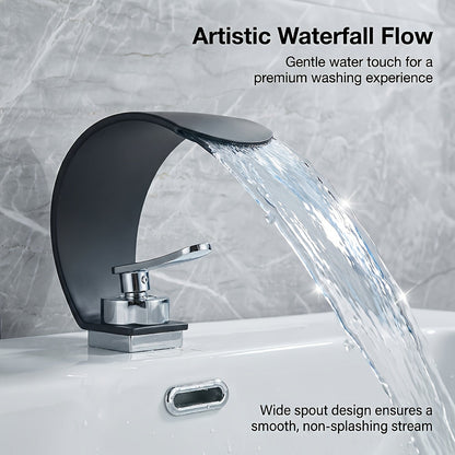 Waterfall Basin Tap for Vanity Sinks in 304 Stainless Steel with Single Lever and Ceramic Valve