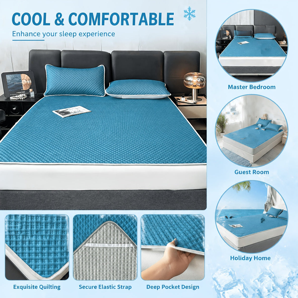 Foldable Cooling Sleep Mat with Soft Breathable Waffle Texture for Single and Double Beds in Summer