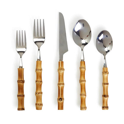 Bamboo Handle Cutlery Set with 18/10 Stainless Steel, Dishwasher Safe Flatware, 20, 30 or 60 Pieces
