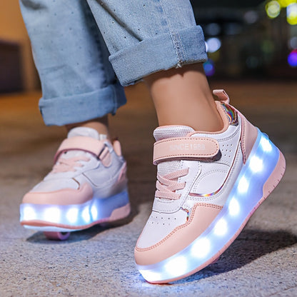 Children's Roller Sneakers with Retractable Wheels and Rechargeable LED Light-Up Sole