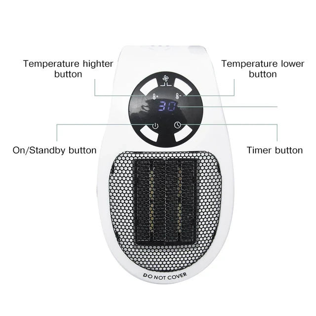 500W Mini Portable Electric Heater with Remote Control and 12 Hour Timer Compact Quiet Fan Heater