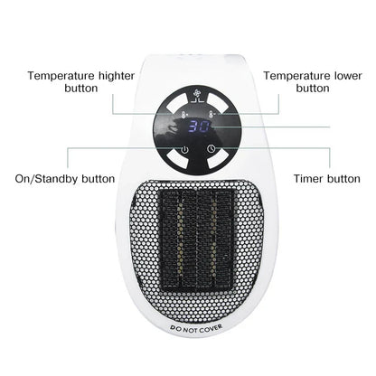 500W Mini Portable Electric Heater with Remote Control and 12 Hour Timer Compact Quiet Fan Heater