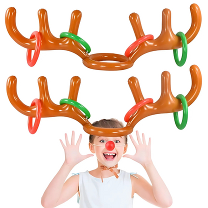 Reindeer Antler Ring Toss Christmas Game Inflatable Antler Hat with Rings for Kids and Adults Party