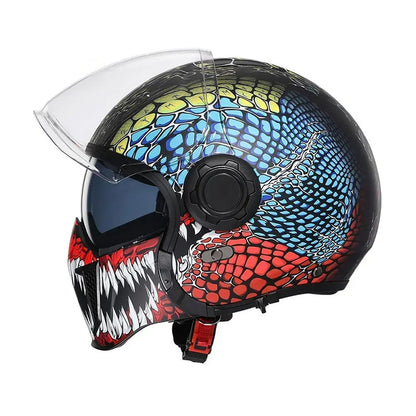 Classic Vintage Modular Motorcycle Helmet with Double Visor, Detachable Chin Guard, DOT and ECE