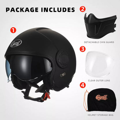 Classic Vintage Modular Motorcycle Helmet with Double Visor, Detachable Chin Guard, DOT and ECE
