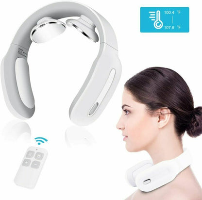 Pulse and Heat Neck Massager with Remote Control Fifteen Intensity Levels Cordless Portable