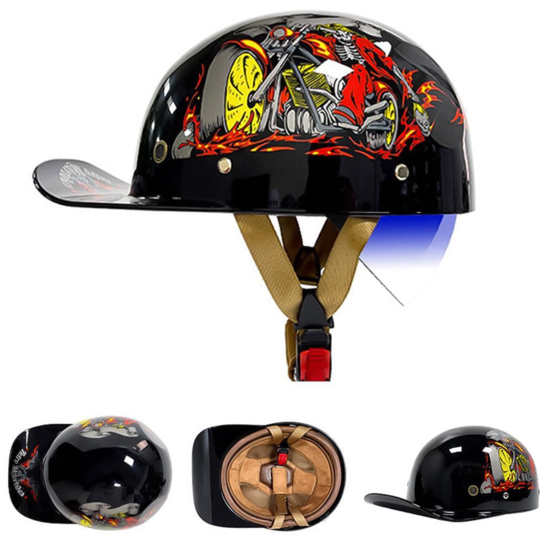 DOT Certified Baseball Style Motorcycle Half Helmet with ABS Shell, EPS Liner and Inner Sun Visor