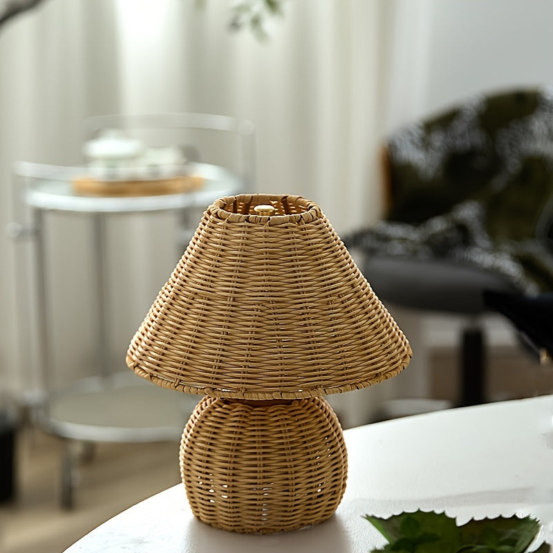 Bamboo Woven Desk Lamp with USB-Powered Ambient Glow, Handwoven Boho Rustic Style