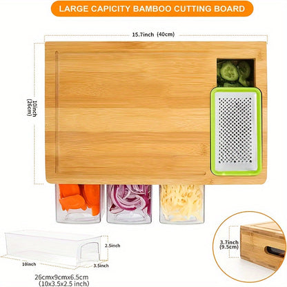 Bamboo Cutting Board with Storage Trays
