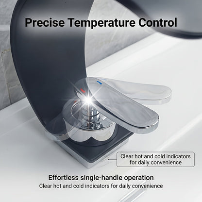 Waterfall Basin Tap for Vanity Sinks in 304 Stainless Steel with Single Lever and Ceramic Valve