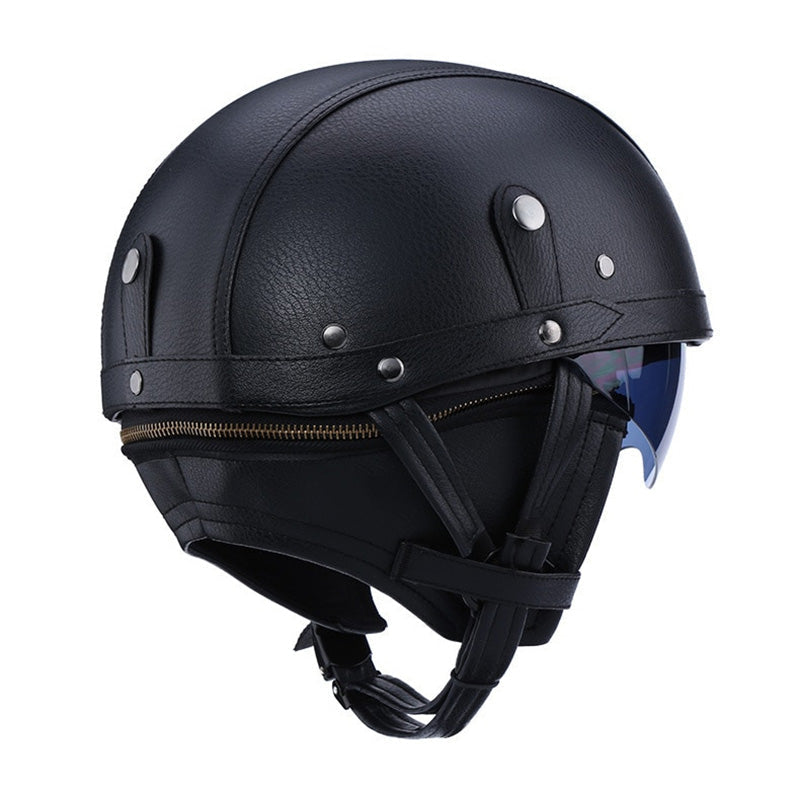 Vintage Style Motorcycle Helmet with Retractable Brown Visor, ABS Shell, EPS Padding and DOT Rating