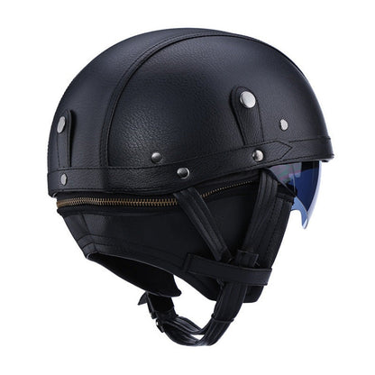 Vintage Style Motorcycle Helmet with Retractable Brown Visor, ABS Shell, EPS Padding and DOT Rating