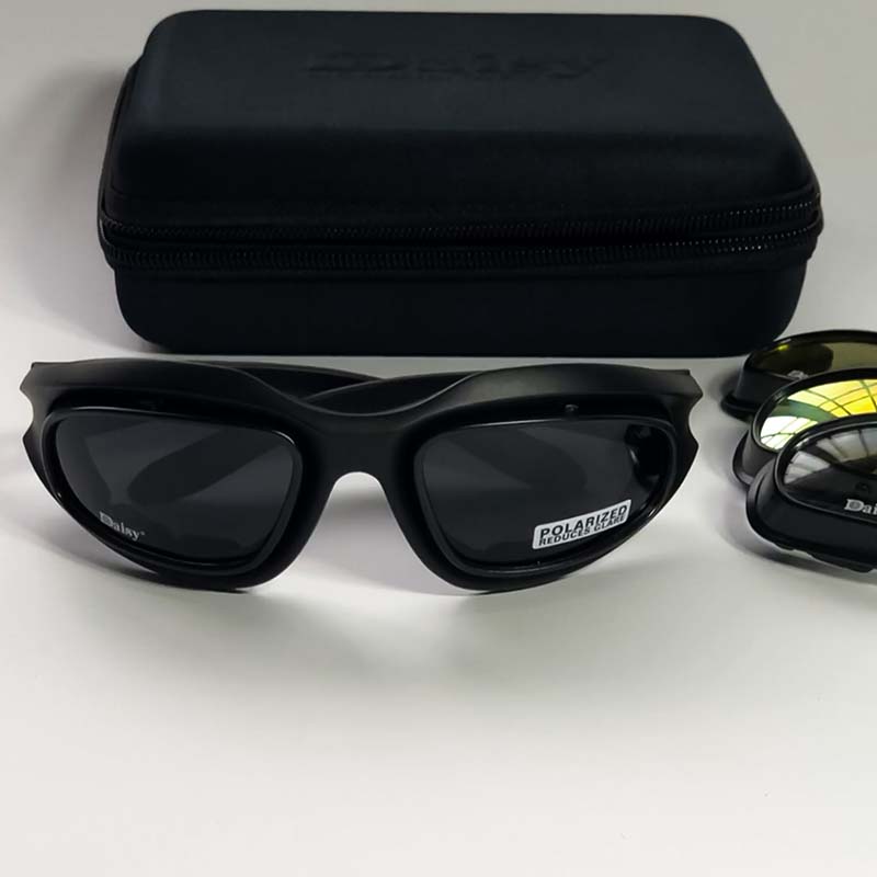 Polarised UV400 Motorcycle Sunglasses with Wraparound Frame, Interchangeable Lenses and Case