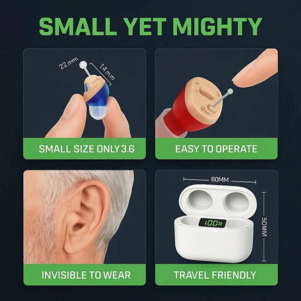 Rechargeable In Ear Sound Amplifier Earbuds, Discreet Low Profile Listening Aid for Daily Use