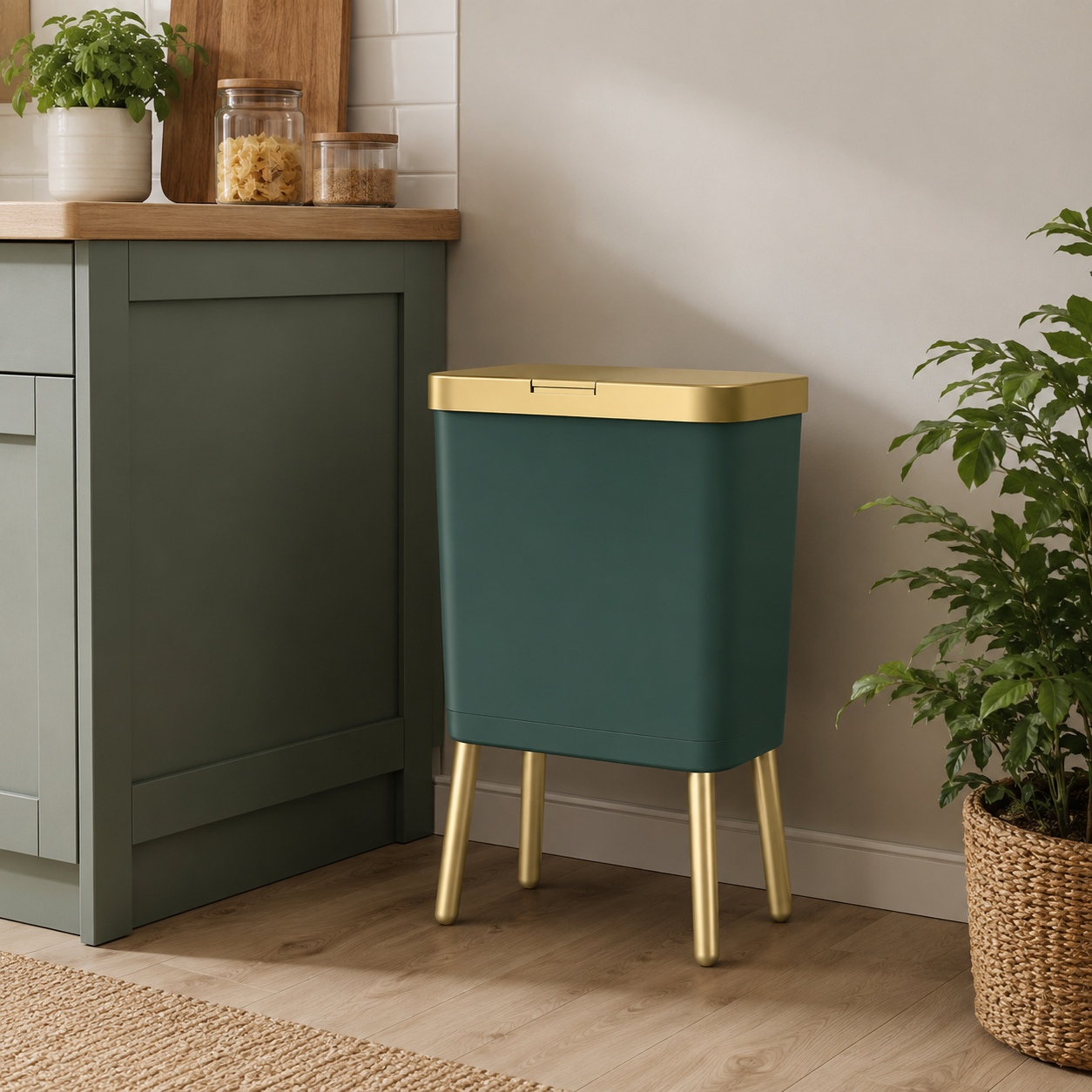 15L Odour-Sealing Trash Can, Flip-Top Waste Bin with Elevated Legs for Kitchen & Bathroom