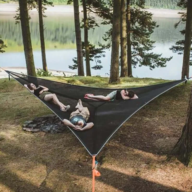 Triangular Multi-Person Hammock with 3-Point Suspension System for Outdoor Lounging