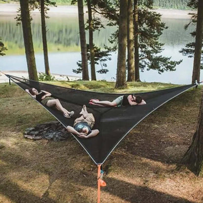 Triangular Multi-Person Hammock with 3-Point Suspension System for Outdoor Lounging