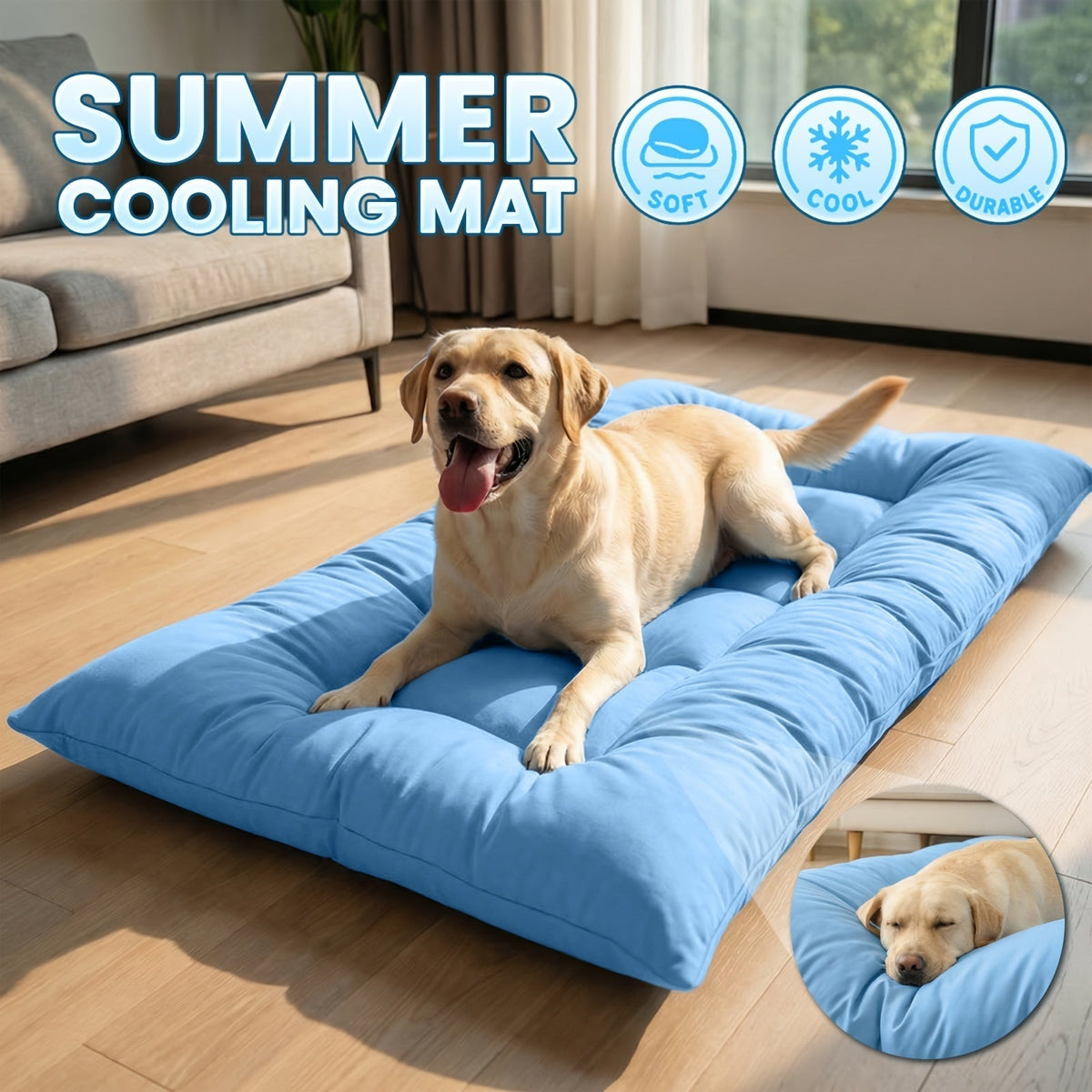Extra Large Cooling Sofa Pet Bed with Non Slip Base and Plush Cushioning for Dogs and Cats in Summer
