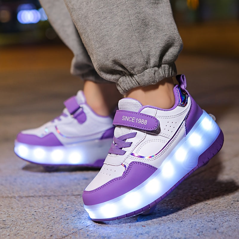 Children's Roller Sneakers with Retractable Wheels and Rechargeable LED Light-Up Sole