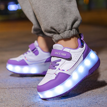 Children's Roller Sneakers with Retractable Wheels and Rechargeable LED Light-Up Sole