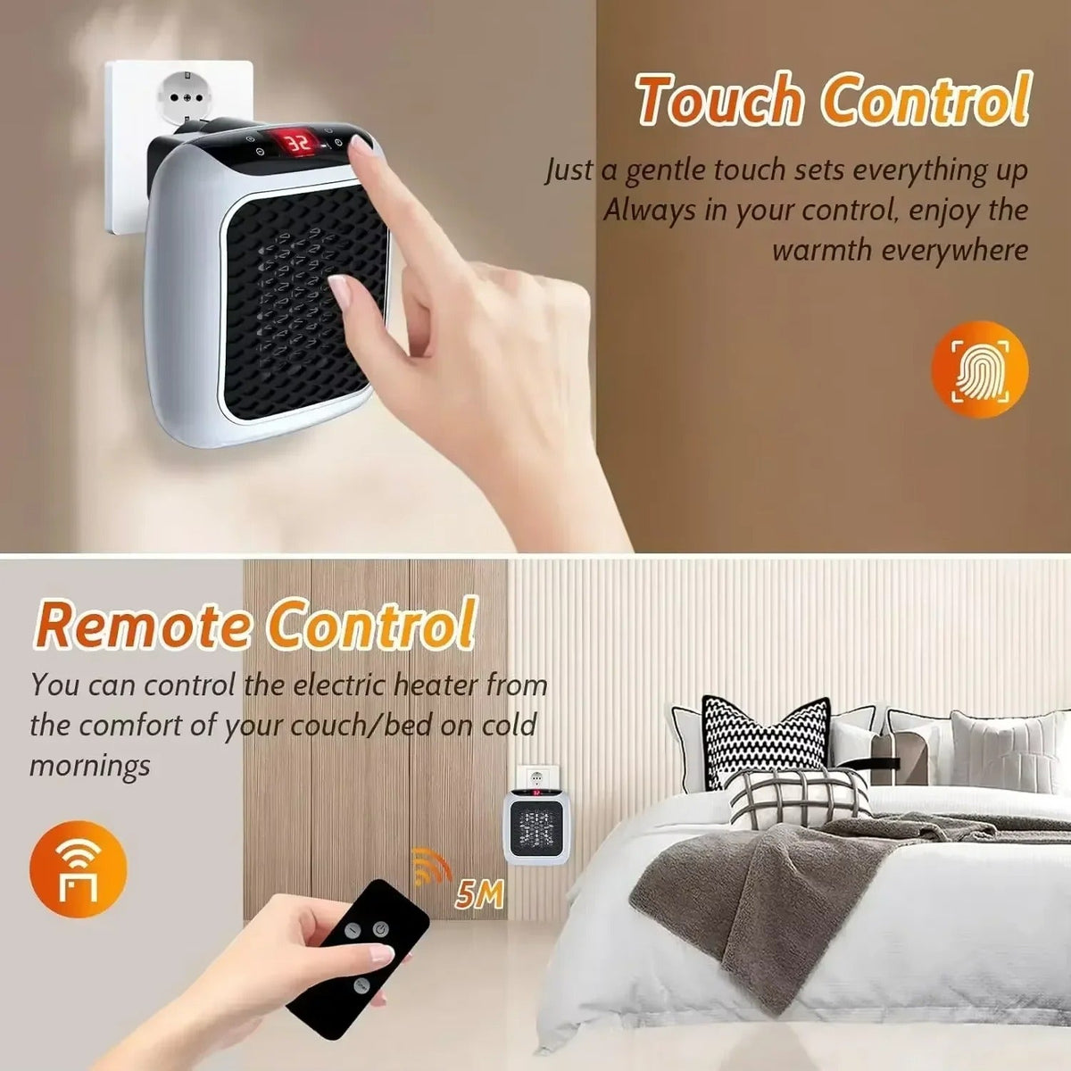 800W Wall Mounted Mini Electric Heater with Wireless Remote LED Display and 12 Hour Timer Ceramic