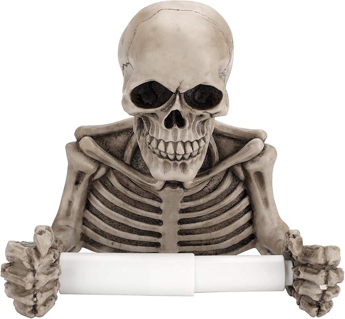 Skeleton Toilet Paper Holder, Gothic Skull Bathroom Decor with Spindle Roller and Screw Fixing Holes