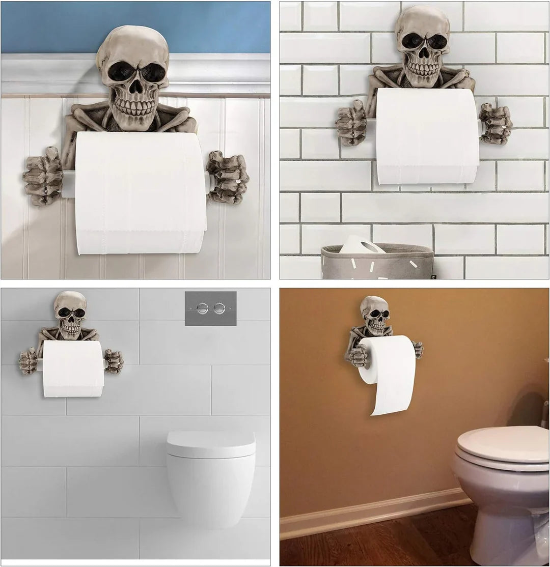Skeleton Toilet Paper Holder, Gothic Skull Bathroom Decor with Spindle Roller and Screw Fixing Holes
